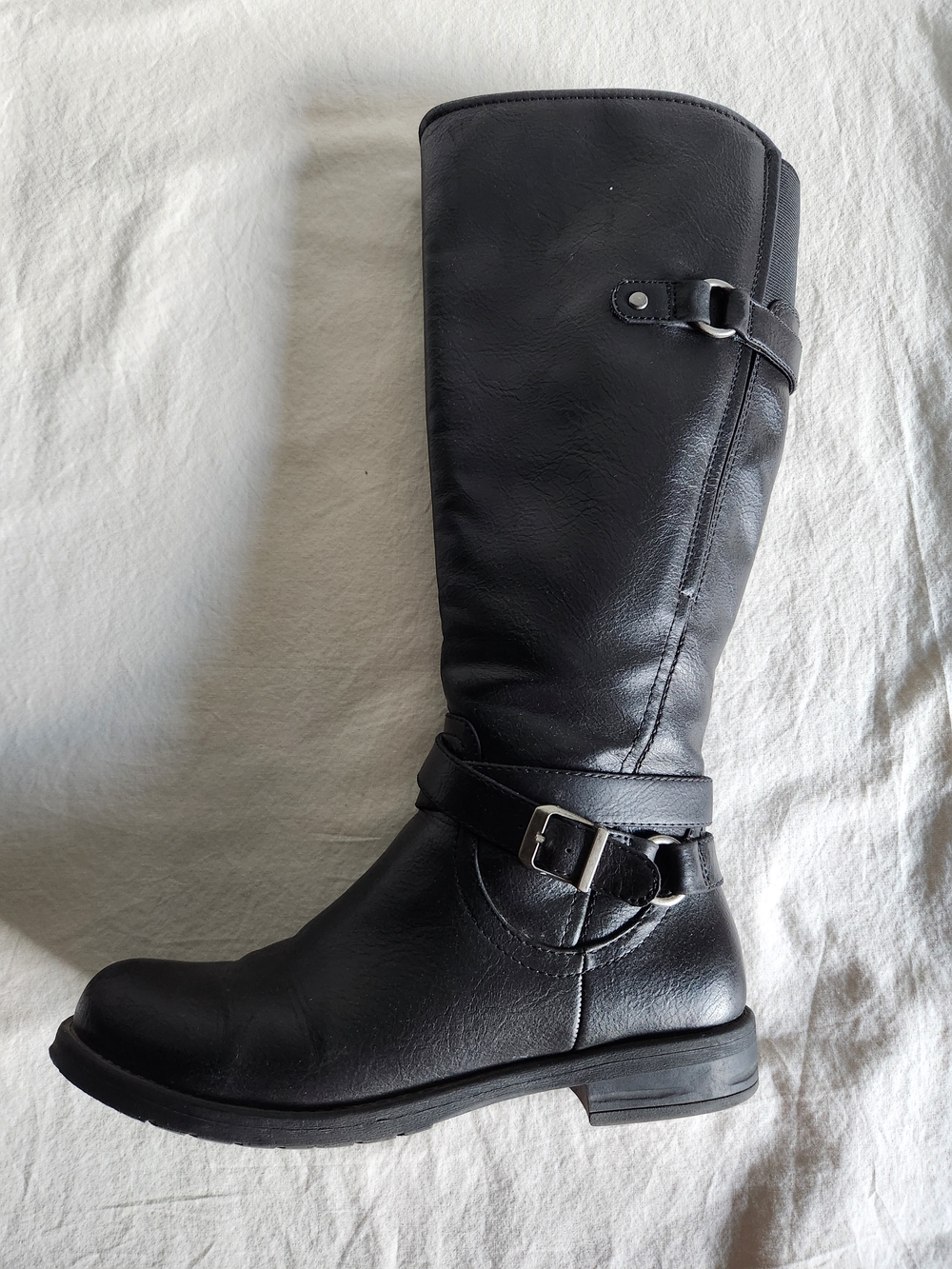 Black Knee-High Buckle Riding Boots/Moto Boots - Picture 5 of 11